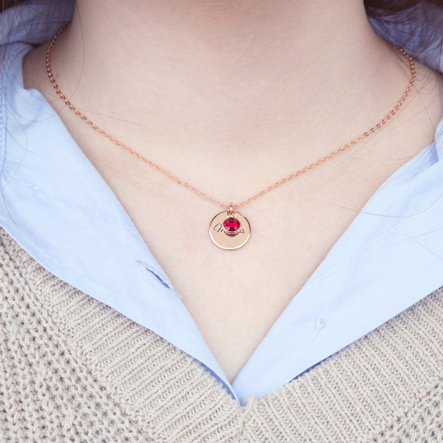 Birthstone Necklace Circle Shape