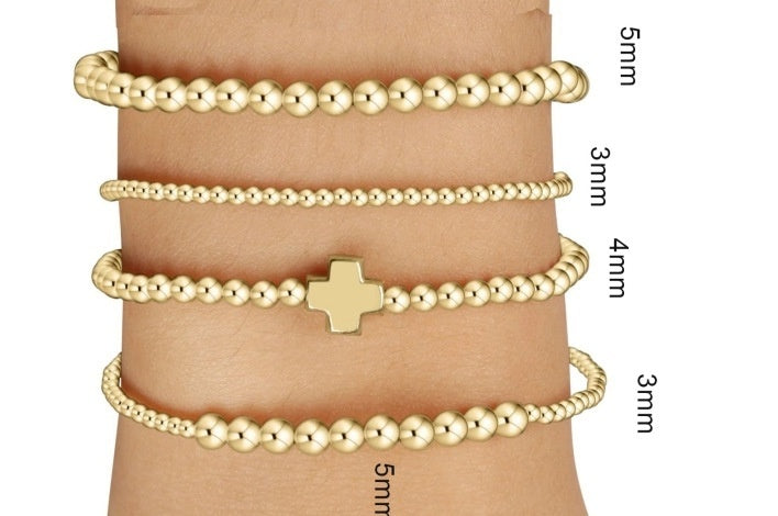 Hematite Golden Balls Bracelet Suit Beaded Stretch
