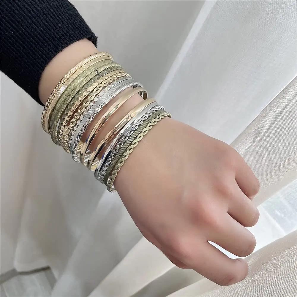 Gold Bangle Bracelets - 16Pcs - Multi Layer Stackable Textured Bracelets Boho Jewelrys Set. B set 16pc multi