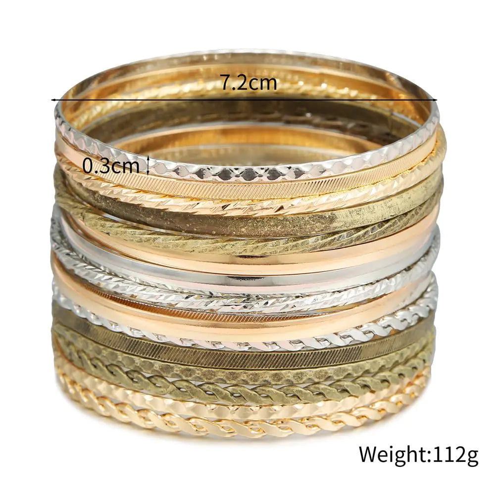 Gold Bangle Bracelets - 16Pcs - Multi Layer Stackable Textured Bracelets Boho Jewelrys Set. B set 16pc multi