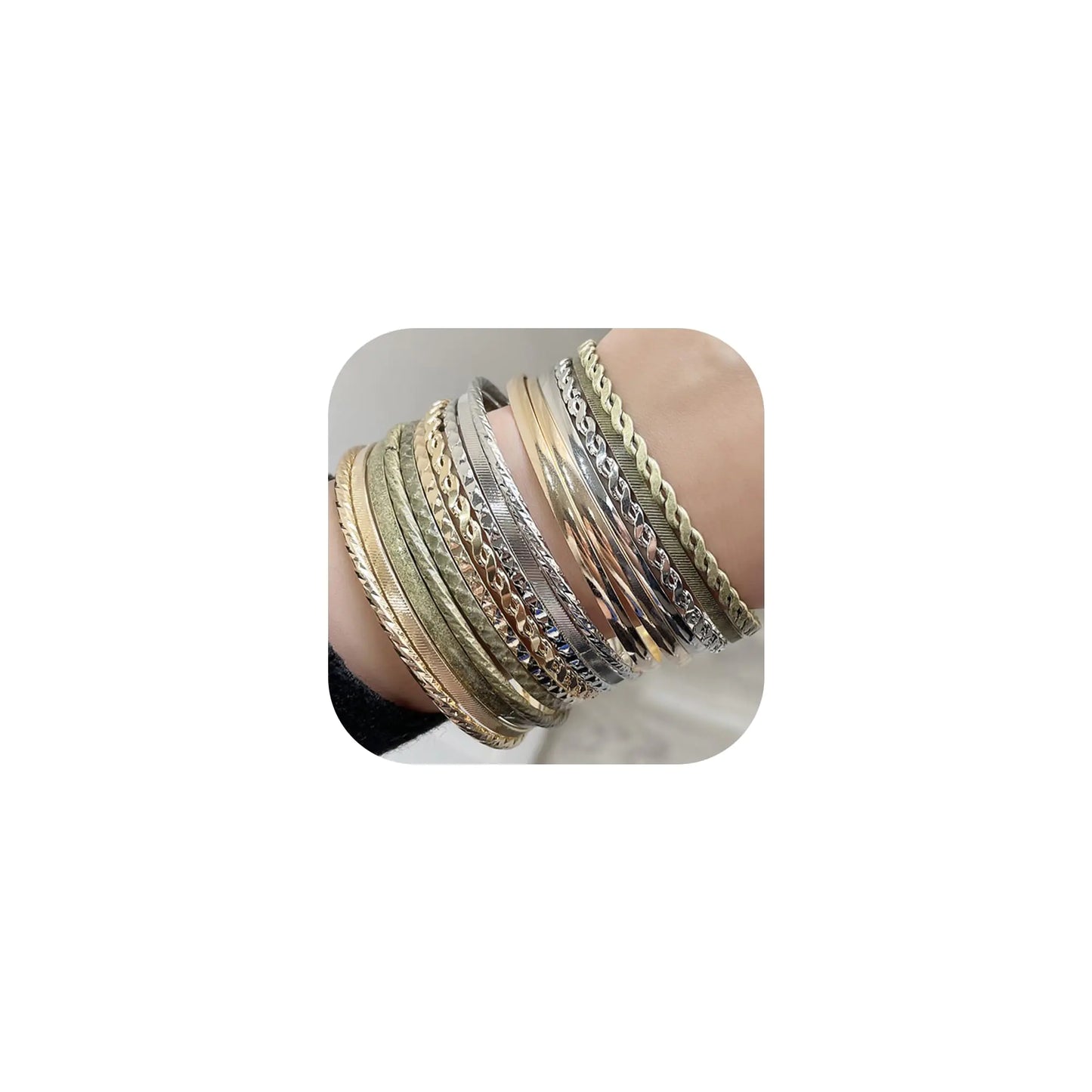 Gold Bangle Bracelets - 16Pcs - Multi Layer Stackable Textured Bracelets Boho Jewelrys Set. B set 16pc multi