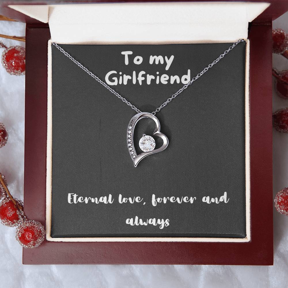 Forever Love Necklace with message to girlfriend- always and forever, timeless love, birthday gift, heart necklace, gift for her, gift