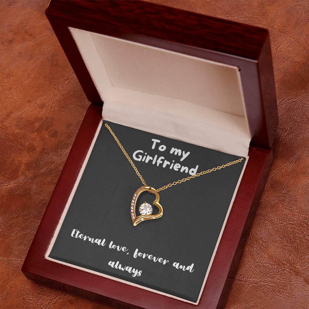 Forever Love Necklace with message to girlfriend- always and forever, timeless love, birthday gift, heart necklace, gift for her, gift