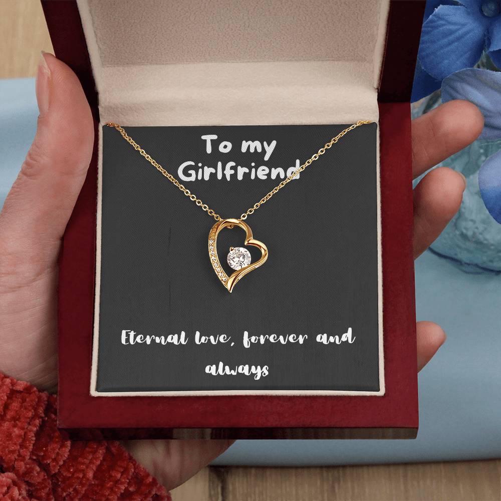 Forever Love Necklace with message to girlfriend- always and forever, timeless love, birthday gift, heart necklace, gift for her, gift