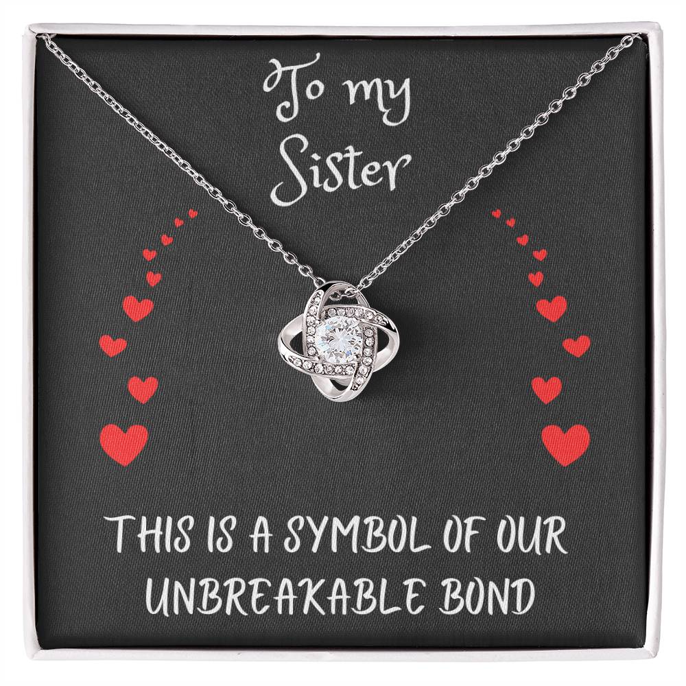 Love Knot Necklace with message to your sister - gift for her, love, valentine's day, heart, Happy Birthday, necklace with card, mother, father, grandparents, family πππππ