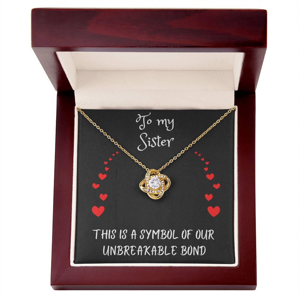 Love Knot Necklace with message to your sister - gift for her, love, valentine's day, heart, Happy Birthday, necklace with card, mother, father, grandparents, family πππππ