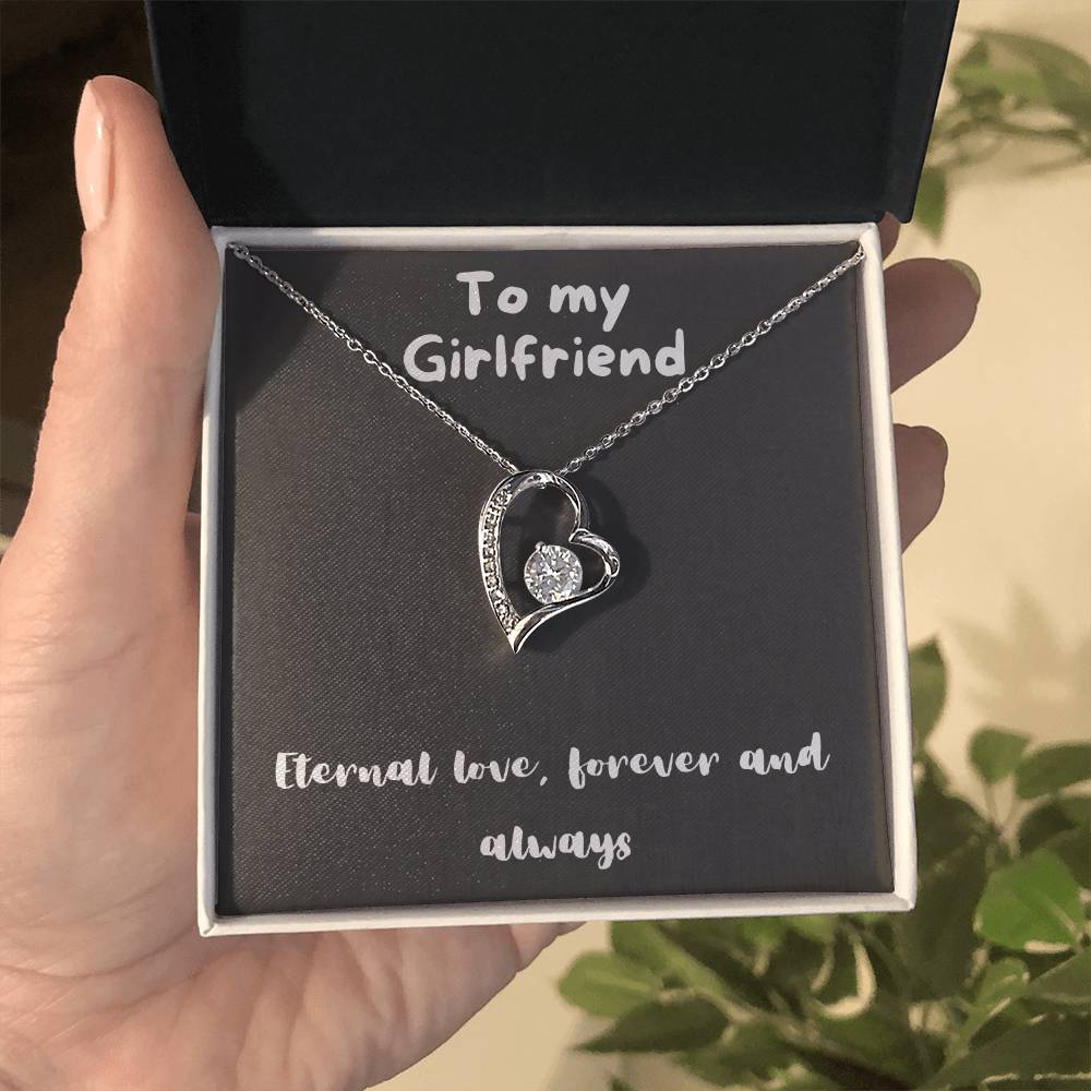Forever Love Necklace with message to girlfriend- always and forever, timeless love, birthday gift, heart necklace, gift for her, gift