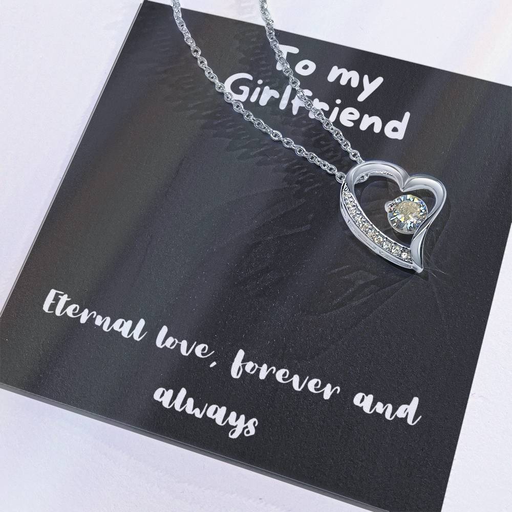 Forever Love Necklace with message to girlfriend- always and forever, timeless love, birthday gift, heart necklace, gift for her, gift
