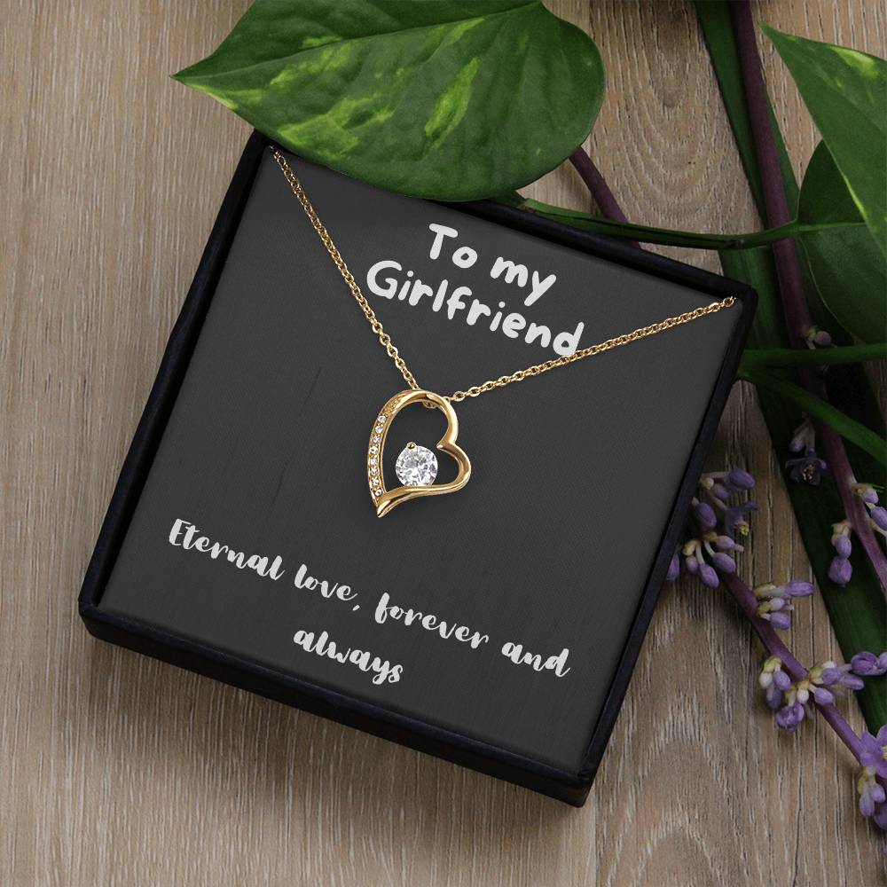 Forever Love Necklace with message to girlfriend- always and forever, timeless love, birthday gift, heart necklace, gift for her, gift