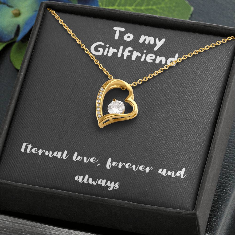 Forever Love Necklace with message to girlfriend- always and forever, timeless love, birthday gift, heart necklace, gift for her, gift