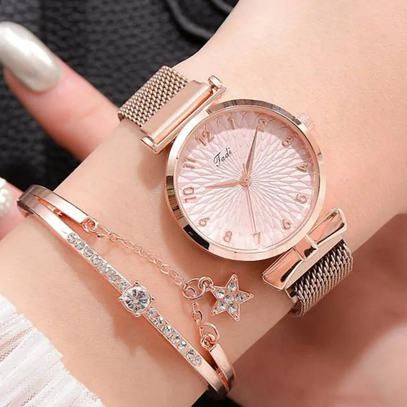 Women's Luxury Quartz Watch Bracelet - 2 pc set