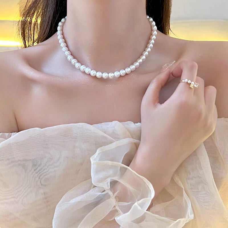 Vintage Pearl Necklace Women's All-match Simple Clavicle Chain - bridal, wedding, gift for her, bridesmaids, birthday gift