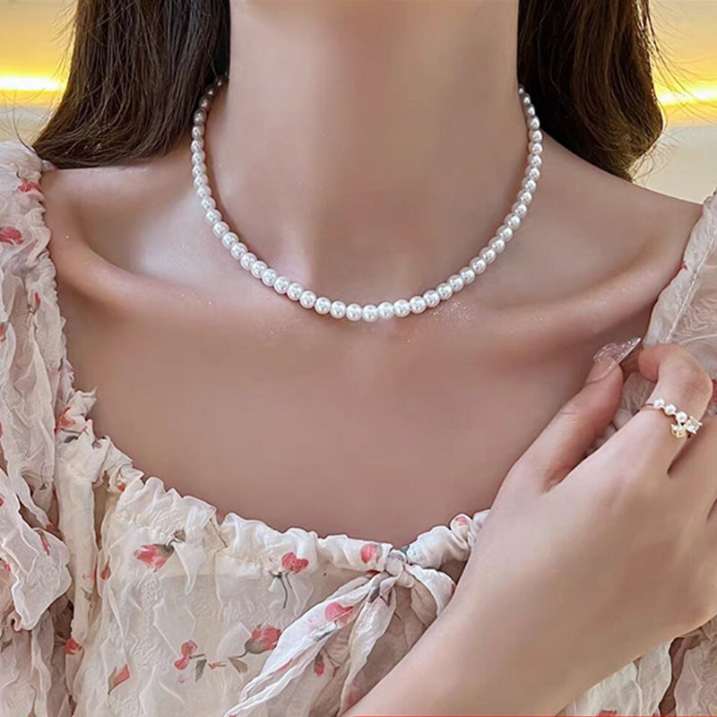 Vintage Pearl Necklace Women's All-match Simple Clavicle Chain - bridal, wedding, gift for her, bridesmaids, birthday gift