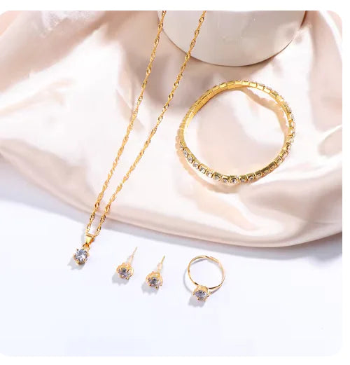 Crystal Jewelry Set - necklace, earrings, ring, and bracelet