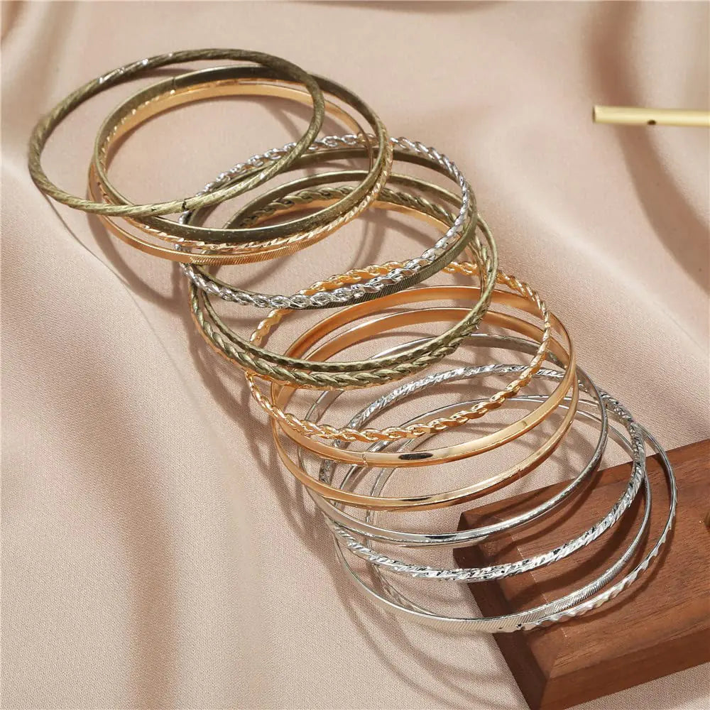 Gold Bangle Bracelets - 16Pcs - Multi Layer Stackable Textured Bracelets Boho Jewelrys Set. B set 16pc multi