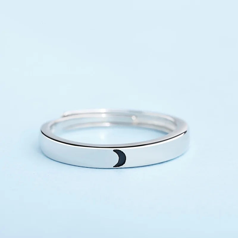 Silver Sun Moon Ring - Couple Engagement Jewelry