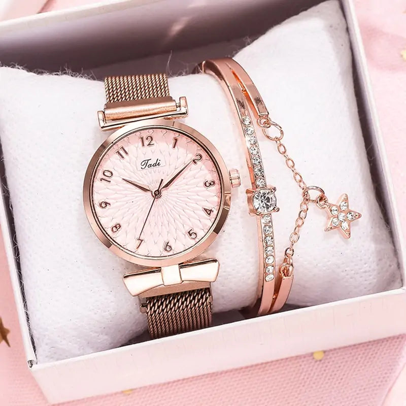Women's Luxury Quartz Watch Bracelet - 2 pc set