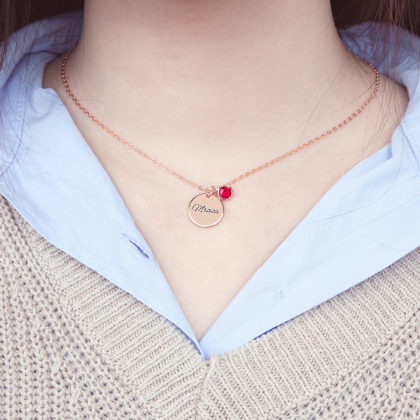 Birthstone Necklace Circle Shape