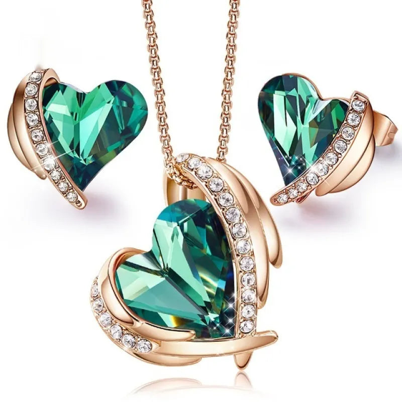 Angel Heart Crystal Necklace & Earrings