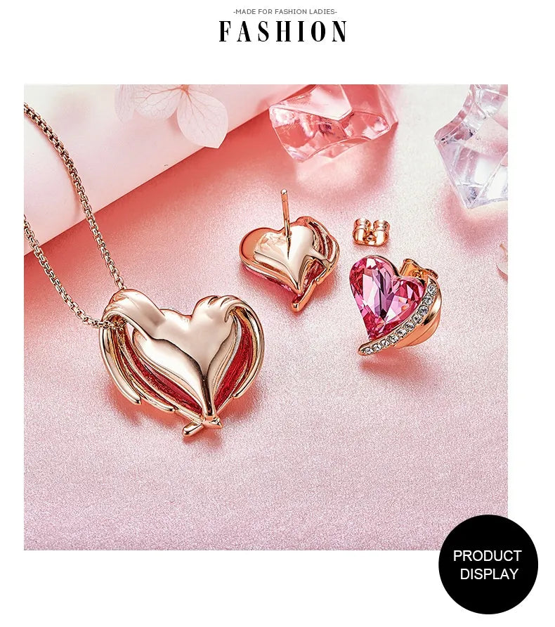 Angel Heart Crystal Necklace & Earrings
