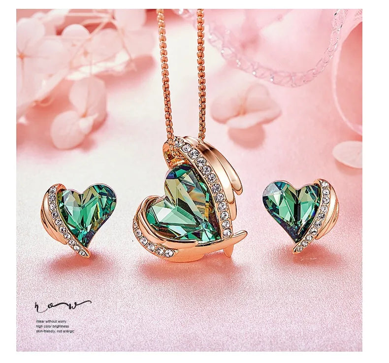 Angel Heart Crystal Necklace & Earrings