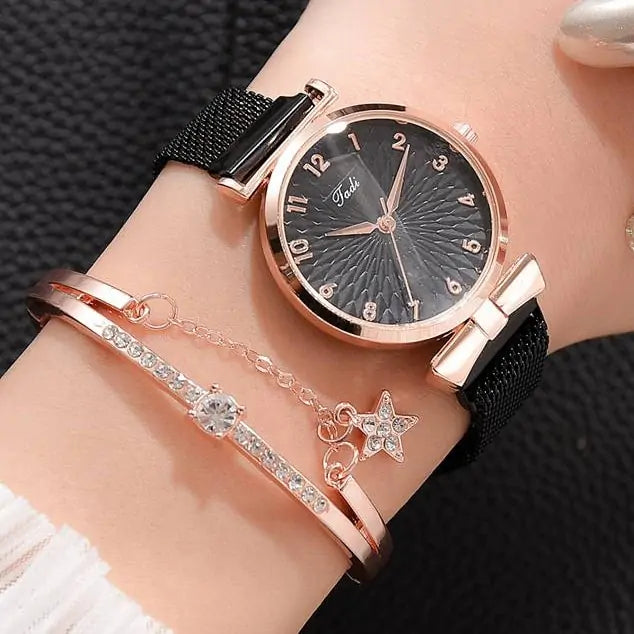 Women's Luxury Quartz Watch Bracelet - 2 pc set