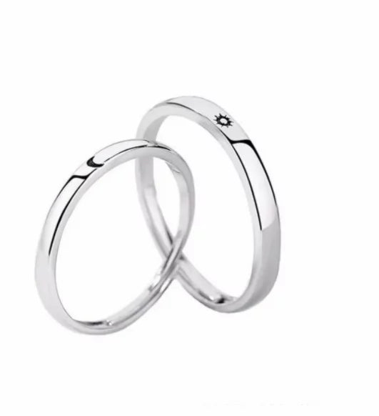 Silver Sun Moon Ring - Couple Engagement Jewelry