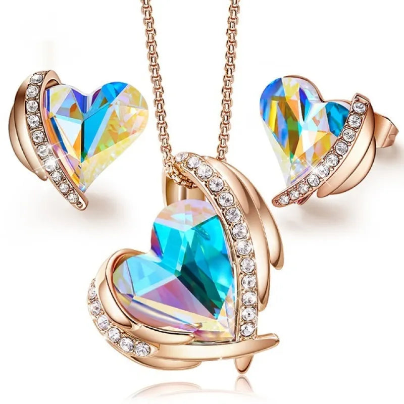 Angel Heart Crystal Necklace & Earrings