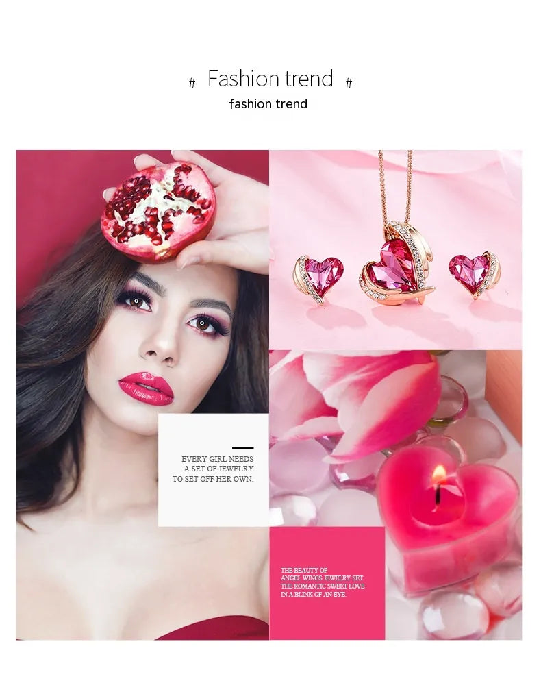 Angel Heart Crystal Necklace & Earrings