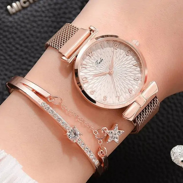 Women's Luxury Quartz Watch Bracelet - 2 pc set