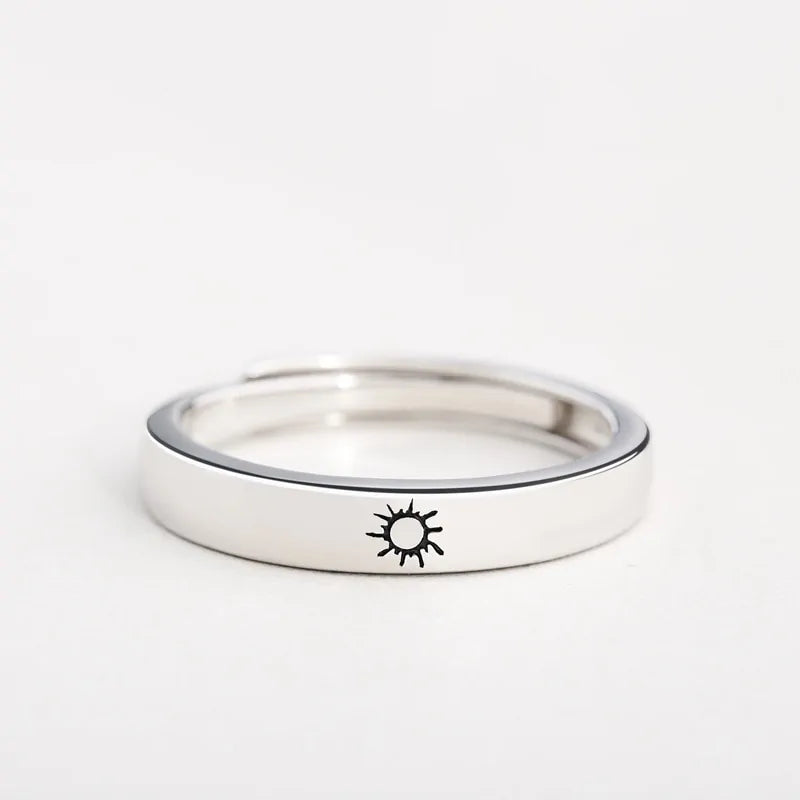 Silver Sun Moon Ring - Couple Engagement Jewelry