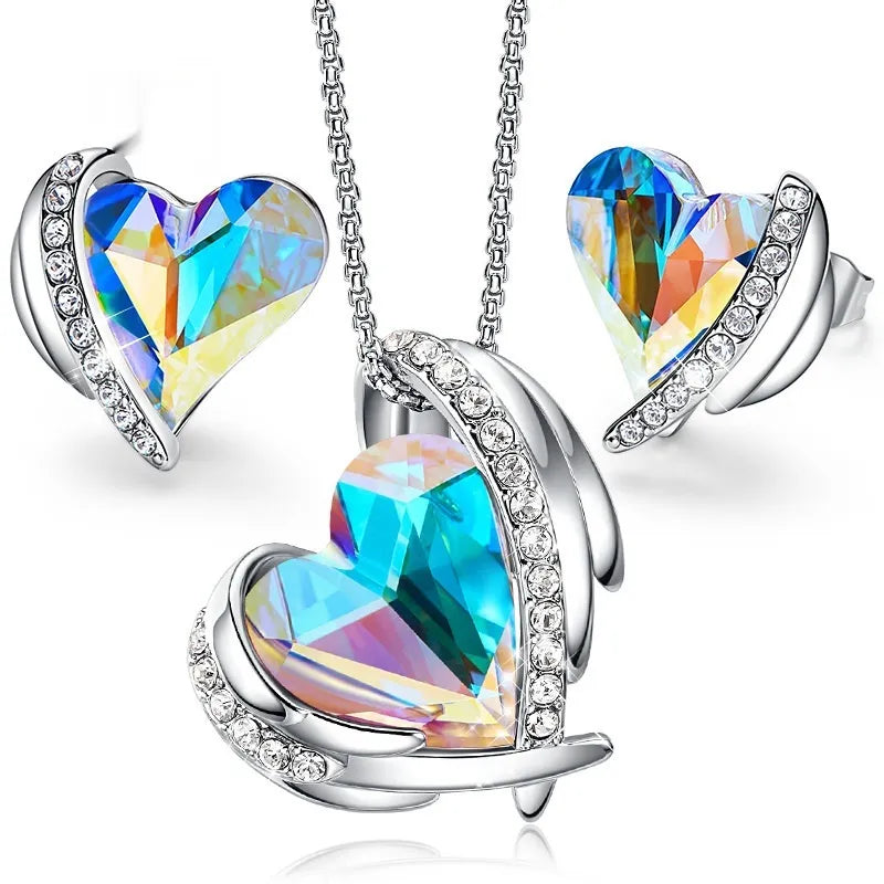 Angel Heart Crystal Necklace & Earrings