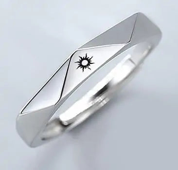 Silver Sun Moon Ring - Couple Engagement Jewelry