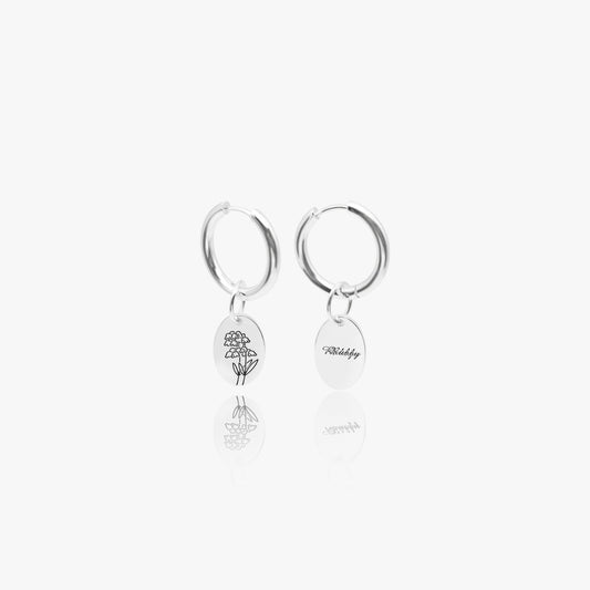 Floral Signet Earrings - Birth Flower, personalized, month, gift for her, flower jewelry, gift for mom