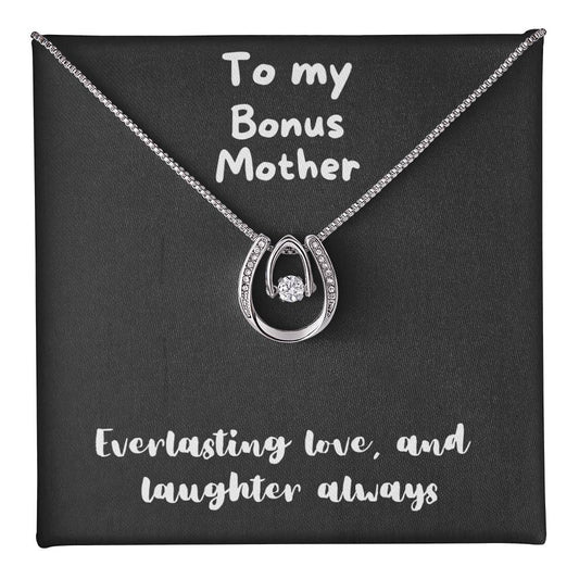 Lucky In Love Necklace with message to Bonus Mother - lucky charm, gift for mom, birthday gift, minimalist jewelry, dainty Jewelry, christmas gift, mother's day, valentine's day🎁👩💎👱‍♀️🎁