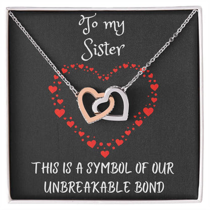 Interlocking Hearts Necklace with message to your Sister