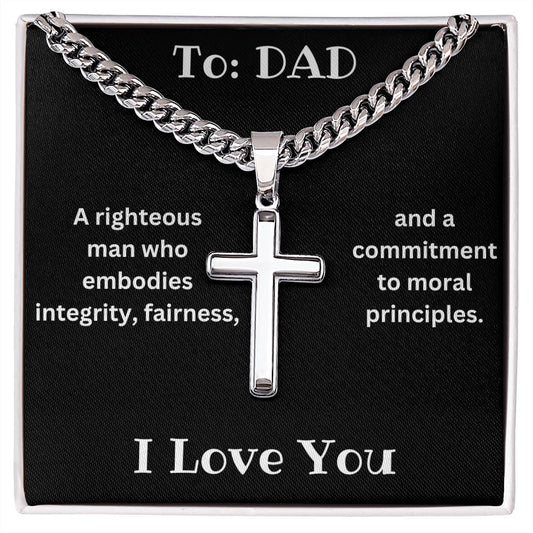 Artisan Cross Necklace on Cuban Chain - To Dad - I Love you