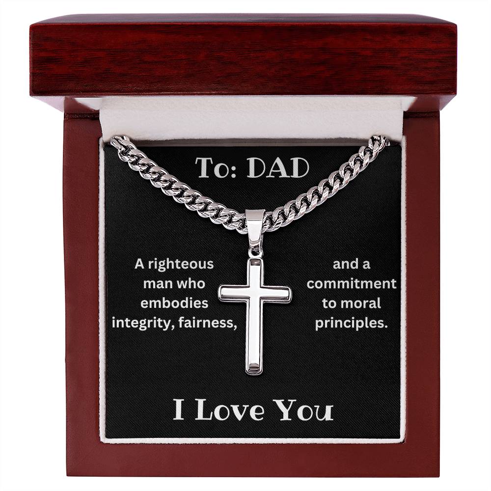 Artisan Cross Necklace on Cuban Chain - To Dad - I Love you