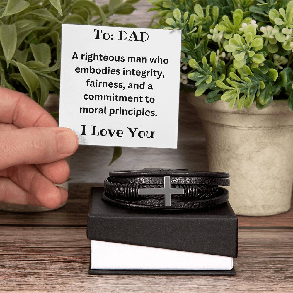 Men's Cross Bracelet - To Dad - I Love You