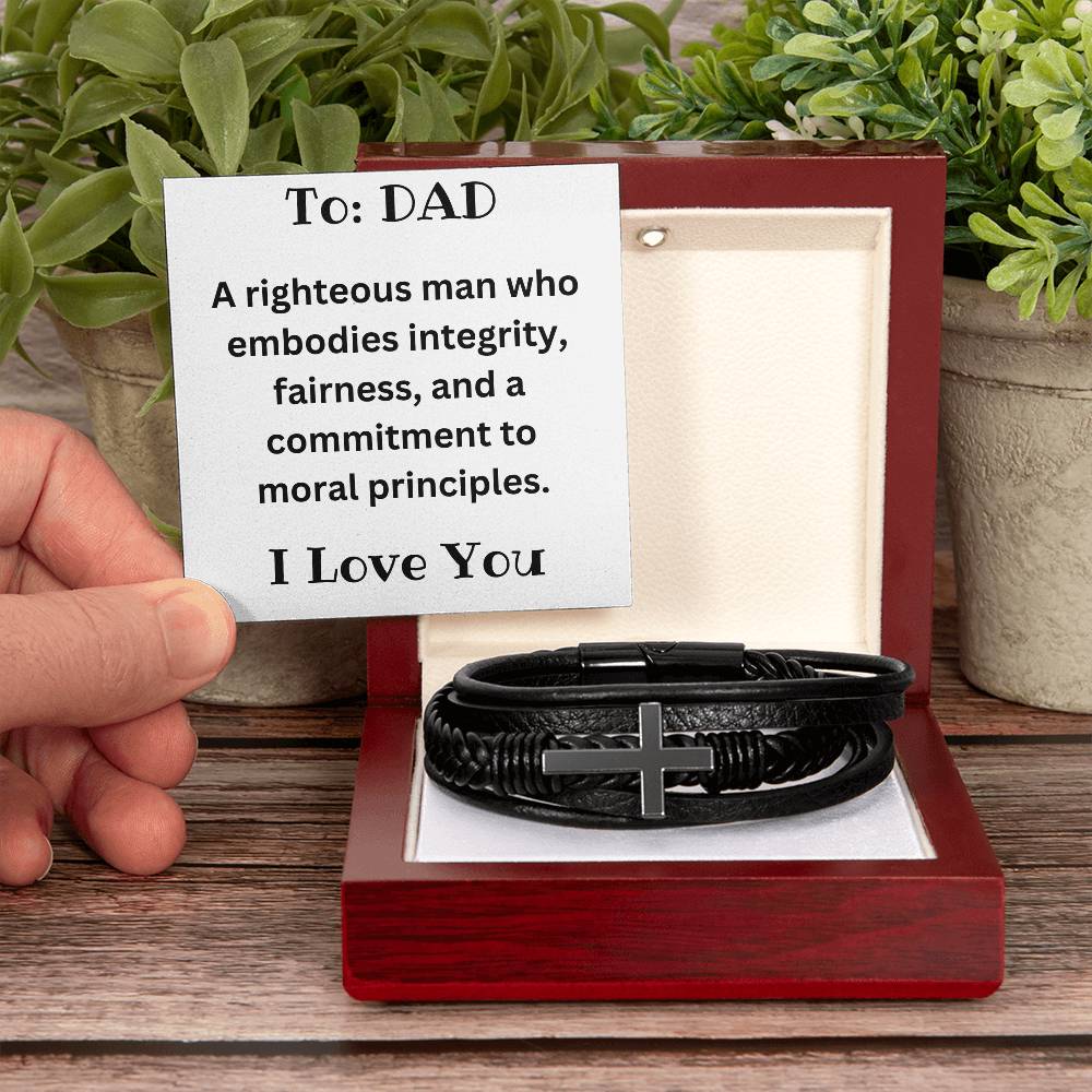 Men's Cross Bracelet - To Dad - I Love You
