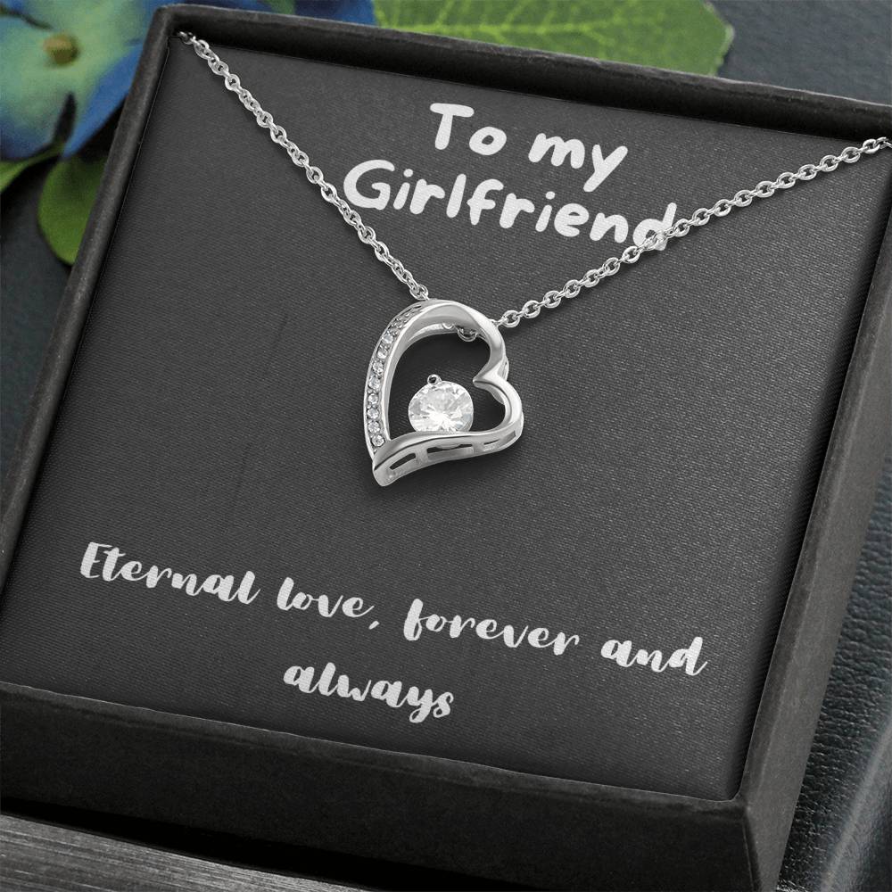 Forever Love Necklace with message to girlfriend- always and forever, timeless love, birthday gift, heart necklace, gift for her, gift