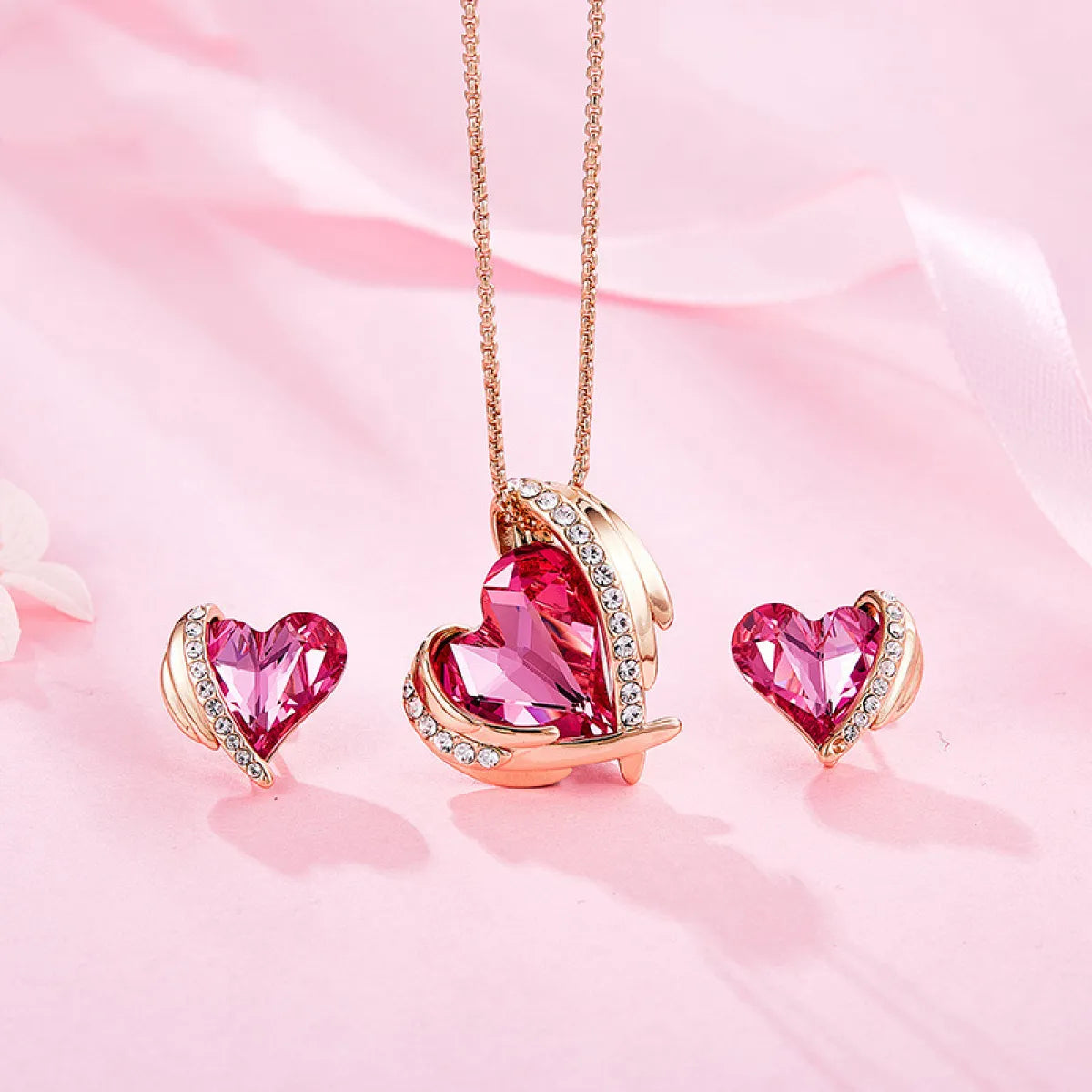 Angel Heart Crystal Necklace & Earrings