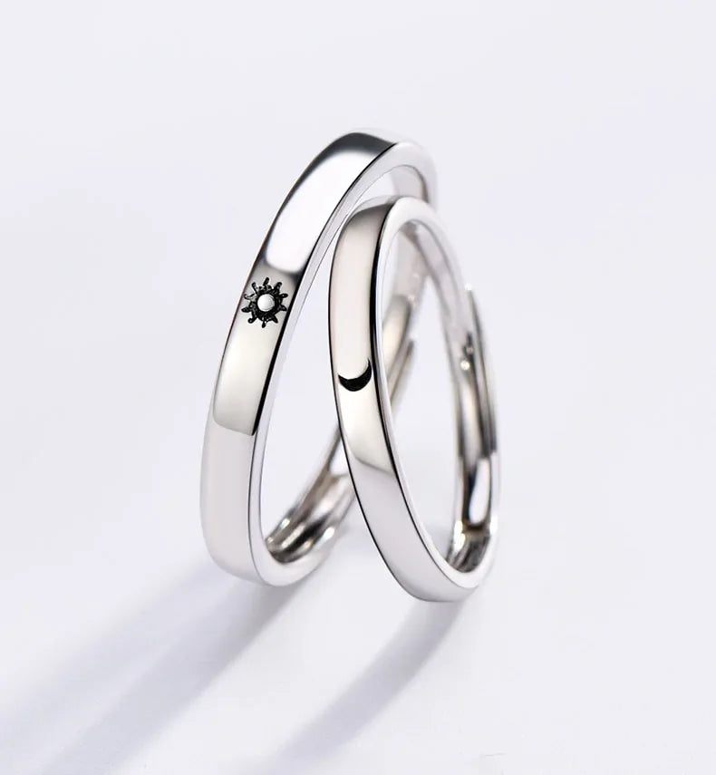 Silver Sun Moon Ring - Couple Engagement Jewelry