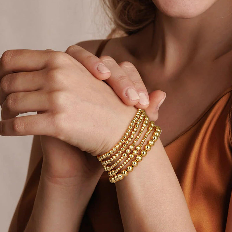 Hematite Golden Balls Bracelet Suit Beaded Stretch