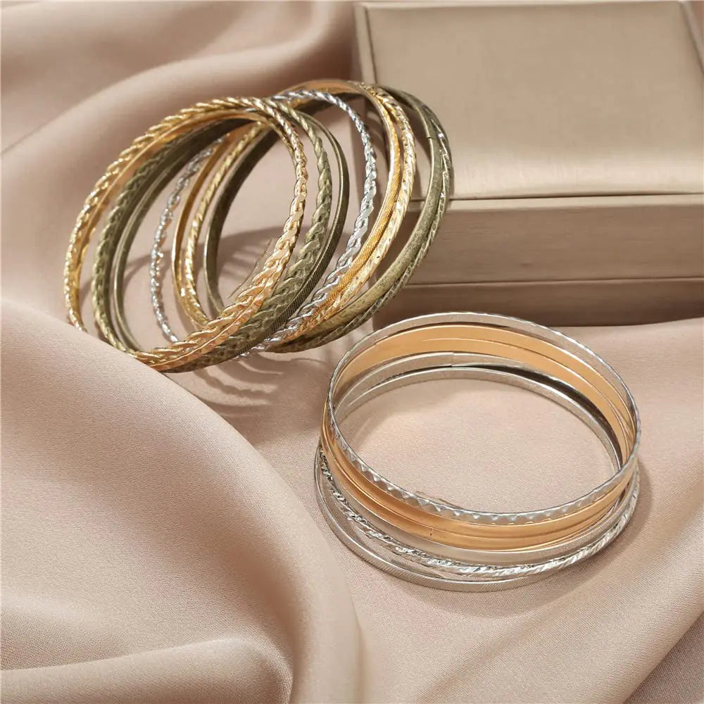 Gold Bangle Bracelets - 16Pcs - Multi Layer Stackable Textured Bracelets Boho Jewelrys Set. B set 16pc multi