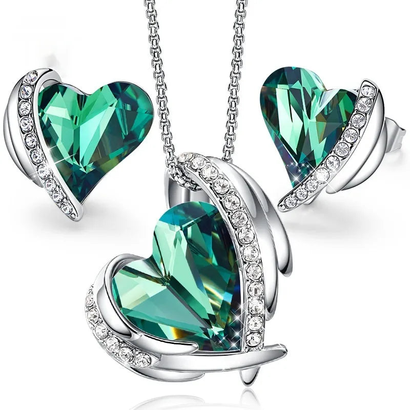 Angel Heart Crystal Necklace & Earrings