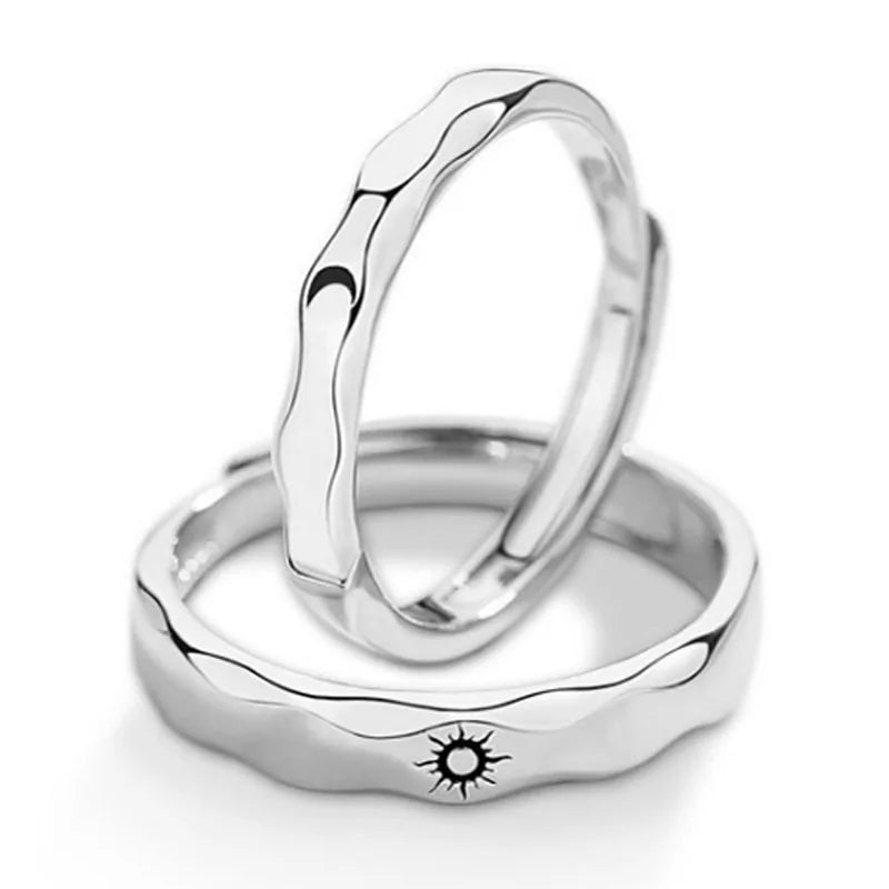 Silver Sun Moon Ring - Couple Engagement Jewelry