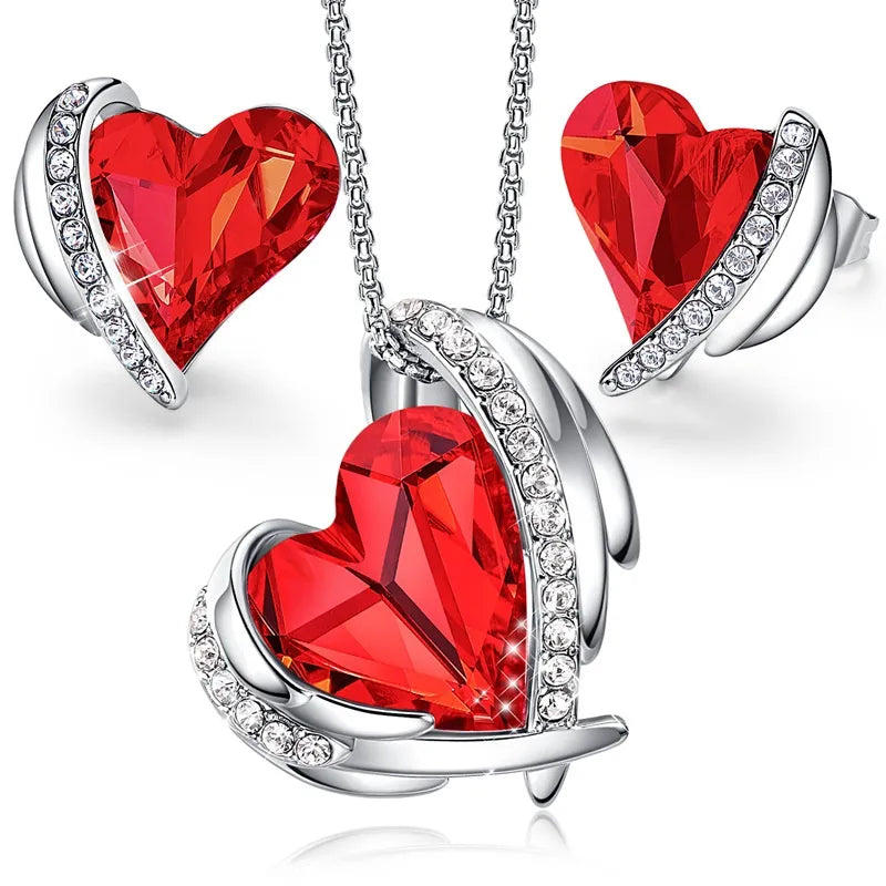 Angel Heart Crystal Necklace & Earrings