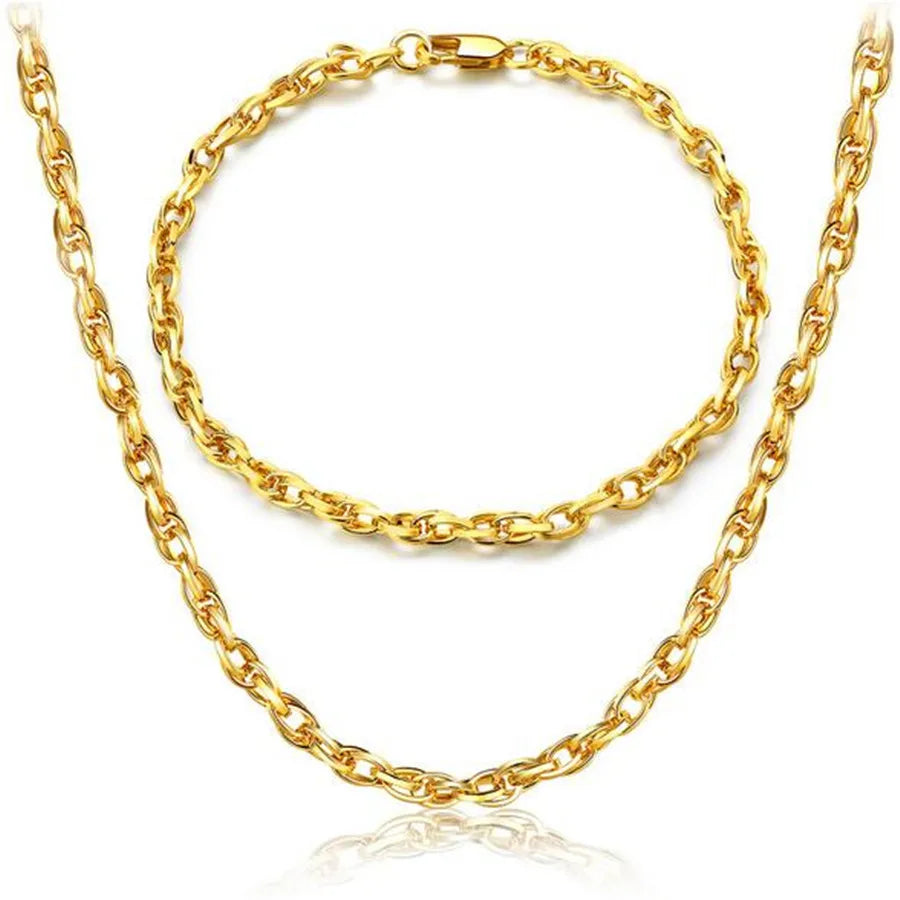 18K Gold Jewelry Set - Necklace and Bracelet