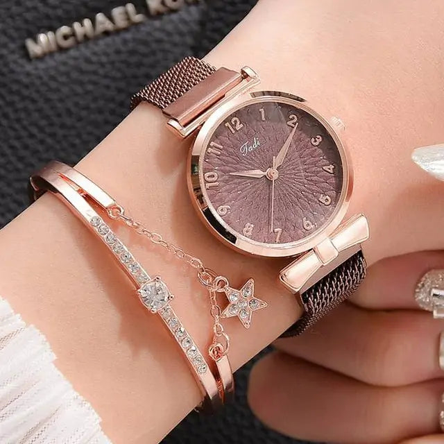 Women's Luxury Quartz Watch Bracelet - 2 pc set